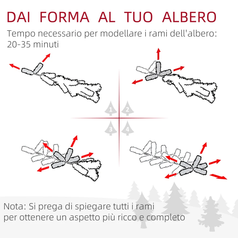 HOMCOM Albero di Natale Innevato in PP Verde con 492 Rami Ignifughi e Base in Acciaio Inox, Ø60x180 cm