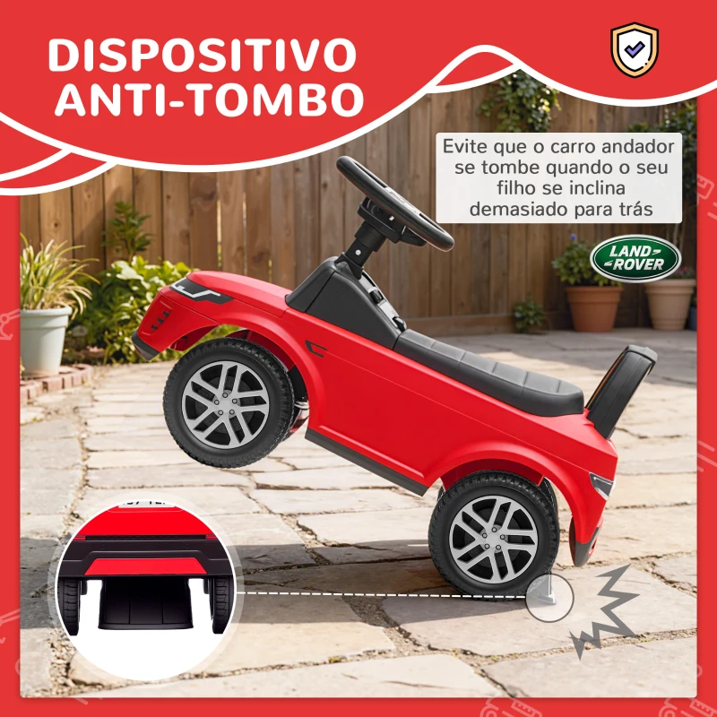 AIYAPLAY Carro Andador para Crianças  com Licença de Land Rover com Armazenamento Buzina Sons de Motor 65,5x28x42 cm Vermelho