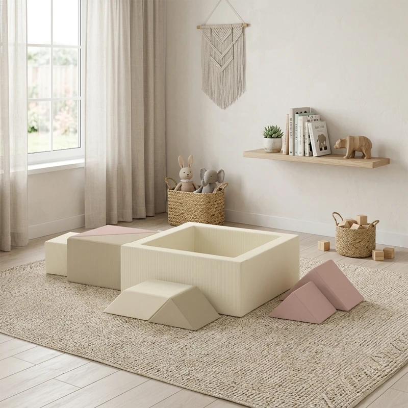 AIYAPLAY Parcours motricité bébé 9PCS avec piscine à balles, module en mousse souple avec housse en velours côtelé, multicolore