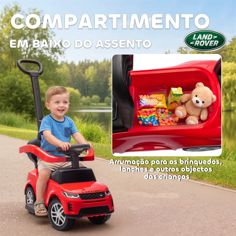 AIYAPLAY Carro Andador 2 em 1 para Crianças Land Rover Discovery com Buzina Pega de Empurrar e Barra Removíveis 84x40x94,5 cm Vermelho