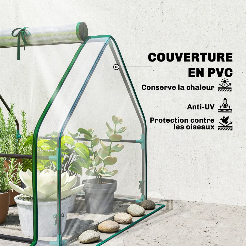 Outsunny Mini Serre de Jardin Mini serre Tunnel Toit Pointu Acier Anti-UV Fenêtres, 180x 90x90cm, Transparent