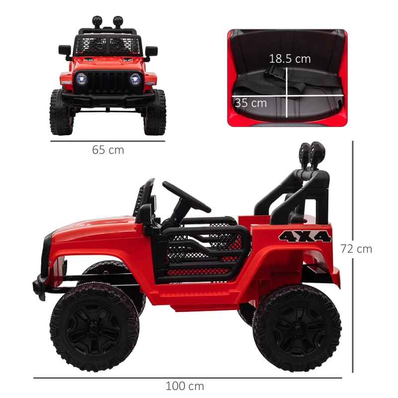 HOMCOM Kids Ride On Car, 12V Electric Cars for Kids with Parental Remote Control, 2 Motors, 4-Wheel Suspension, LED Lights, Horn, 3-5km/h, Battery Powered Ride On Toy for 3-6 Years Old Red