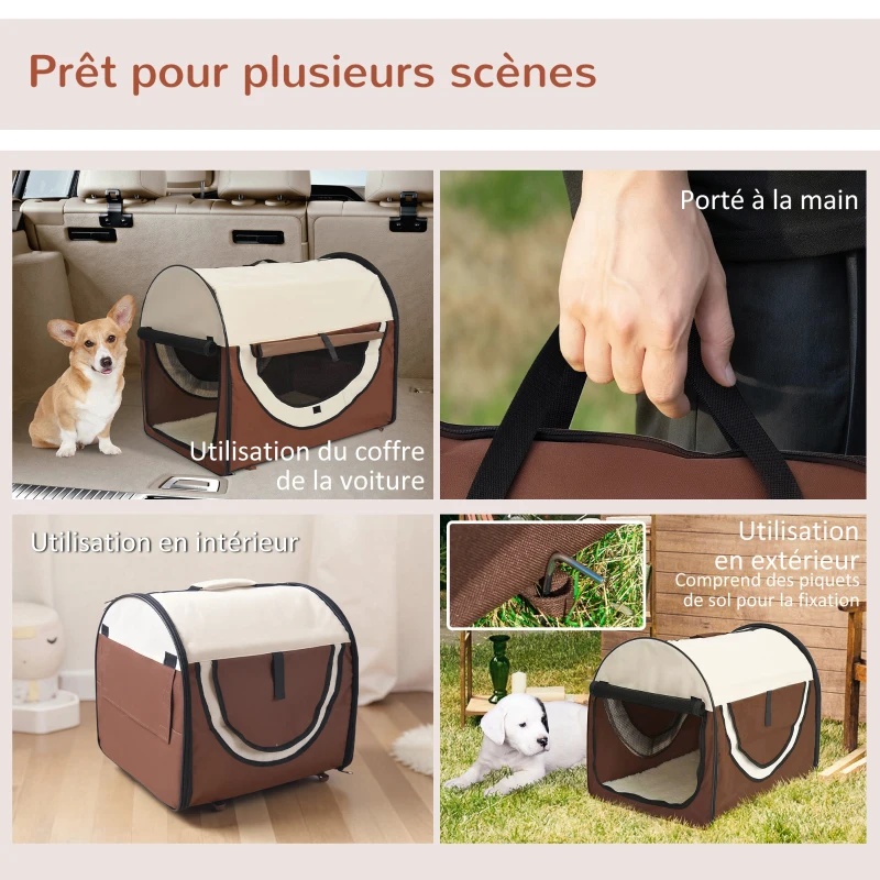 PawHut Sac de transport pour chien et chat caisse de transport pliable pour animaux adaptée à la voiture grand confort respirant avec coussin amovible 46 x 36 x 41 cm