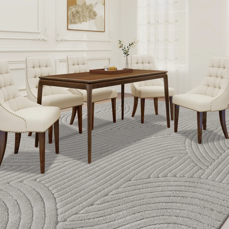 HOMCOM Tapis salon 160 x 120 cm, tapis à poils épais géométrique, moelleux et antidérapant, gris
