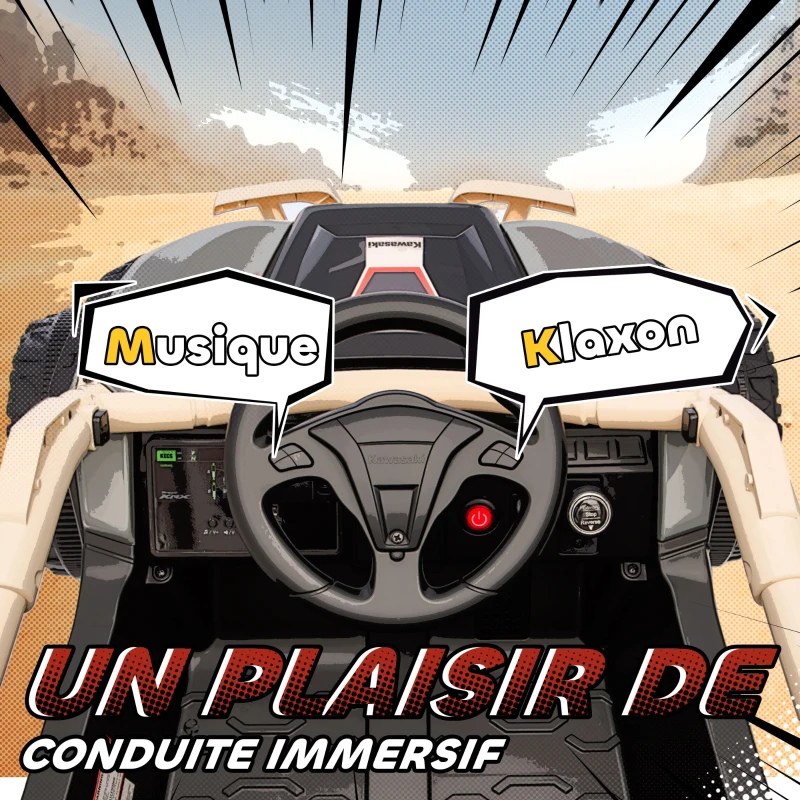 AIYAPLAY Voiture électrique enfant UTV KAWASAKI TERYX KRX 1000 12 V à 2 moteurs 25 W télécommande 2,4 Ghz 100 x 64 x 56 cm jaune