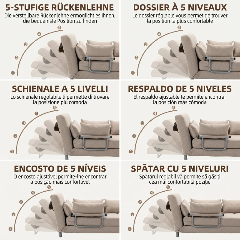 HOMCOM Canapea Extensibilă 2 Locuri, Canapea Tip Pat Modernă cu 4 Perne Incluse, Cadru din Oțel și Tapițerie Textilă, Crem(m-16)