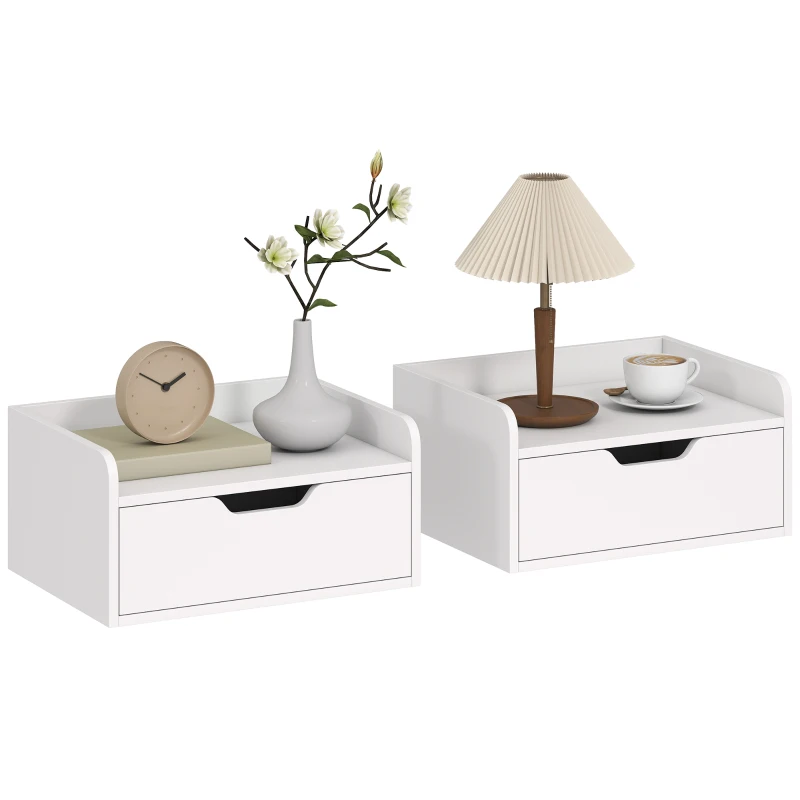 HOMCOM Lot de 2 tables de chevet murales tables de nuit suspendues tiroir plateau aspect bois dim. 40L x 30l x 19,5H cm