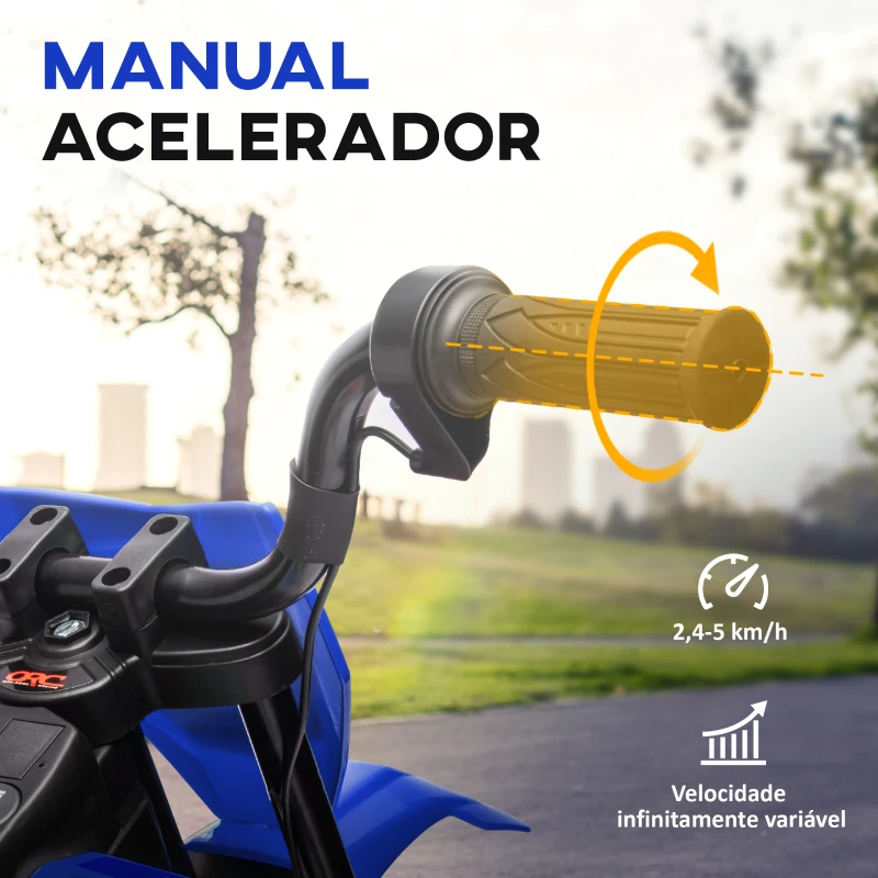 AIYAPLAY Mota Elétrica Infantil 12V com Música, Velocidade 2,4-5 km/h, Rodas Auxiliares, 107x56x70 cm, Azul