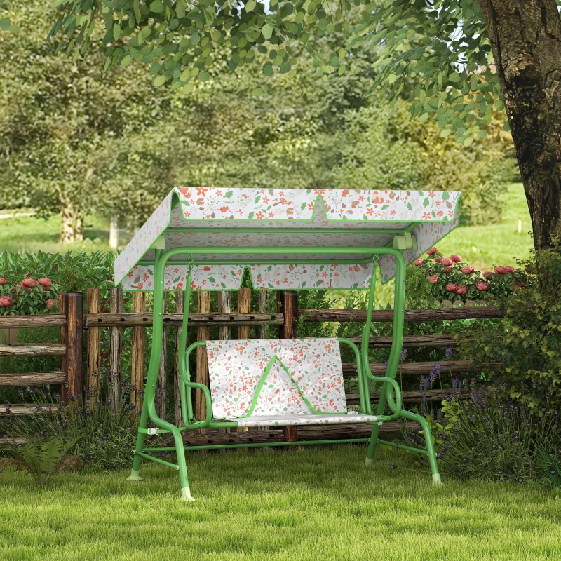 AIYAPLAY Dondolo per Bambini da Esterno a 2 Posti con Tettuccio Regolabile e Cinture di Sicurezza, 112x75x120 cm, Verde