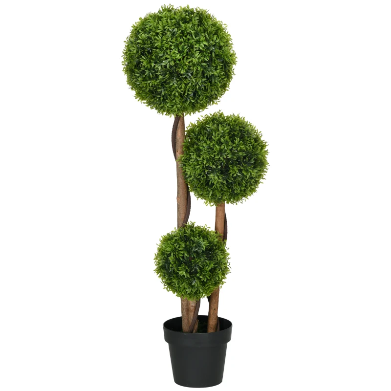 HOMCOM Künstlicher Buchsbaum groß 110cm, UV-beständige Kunstpflanze mit 3 Kugeln für Wohnzimmer Schlafzimmer Büro Garten