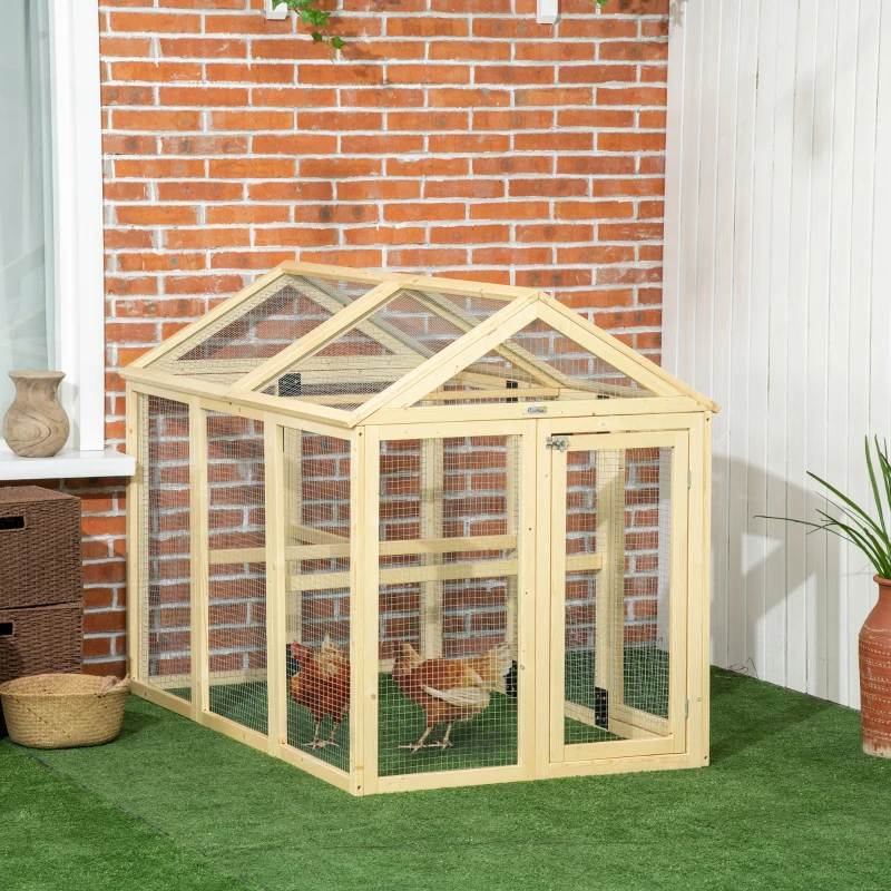 PawHut Enclos poulailler en bois cage à poules parc grillagé 140 x 88,5 x 106 cm naturel