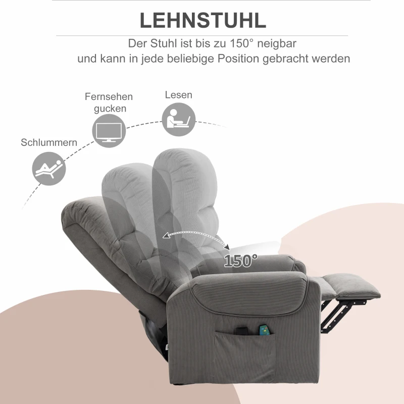 HOMCOM tv-stoel opstahulp stoel met massagefunctie verwarming donkergrijs(m-5)