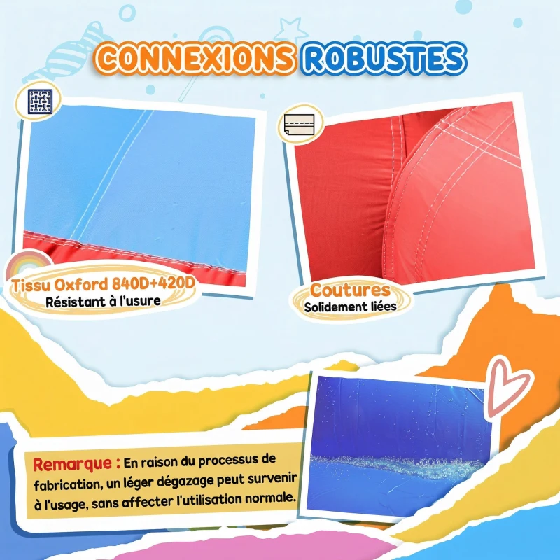 Outsunny Château Gonflable avec Toboggan Trampoline Piscine et Mur d'escalade jusqu'à 3 enfants +3 Ans avec souffleur 450W et Sac de Transport 265 x 260 x 200 cm Multicolore