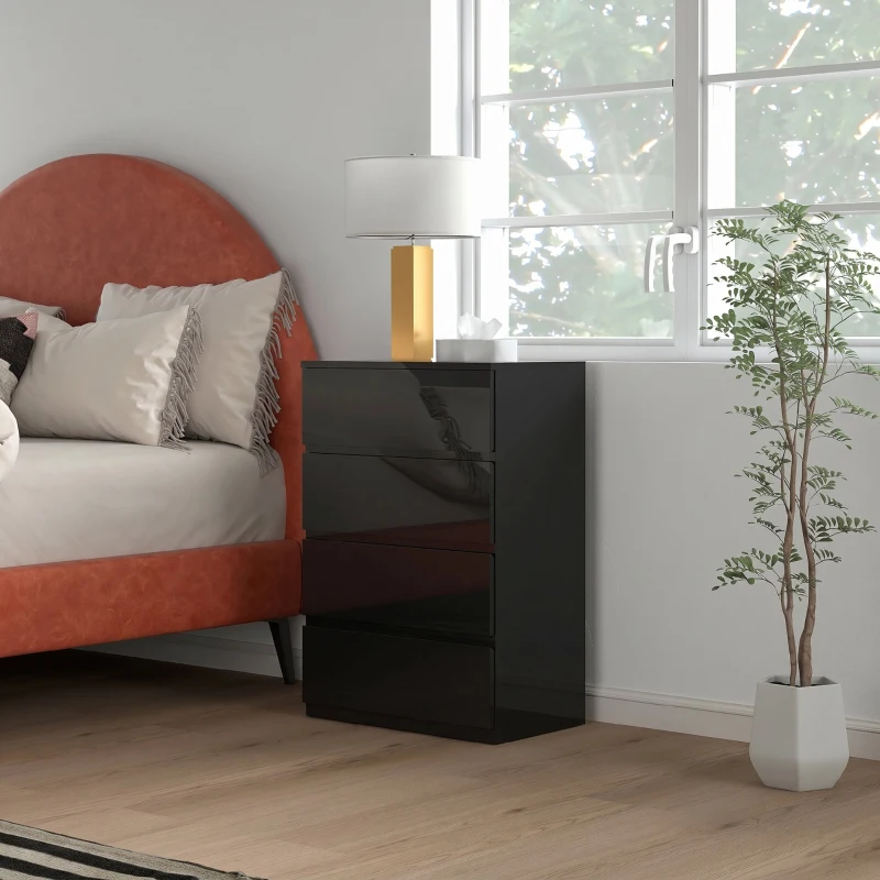 HOMCOM Cassettiera 4 Cassetti in Legno, Comò per Camera da Letto Moderno e Multiuso, 55x33x80 cm, Nero