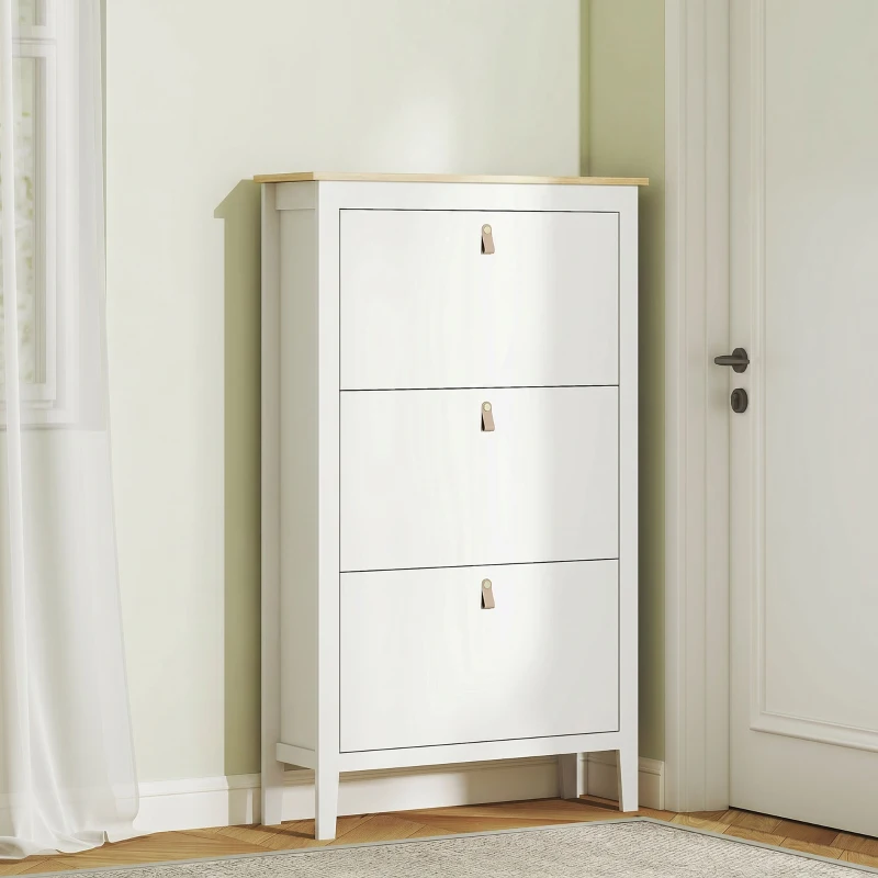 HOMCOM Meuble à chaussures 21 paires, armoire à chaussures avec 3 tiroirs rabattables, étagères amovibles et réglables, blanc