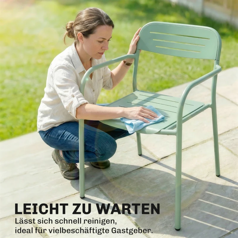 Outsunny Gartenstühle 2er Set Stapelbare Terrassenstühle mit Lamelldesign Armlehnen 56 x 58 x 78 cm Grün