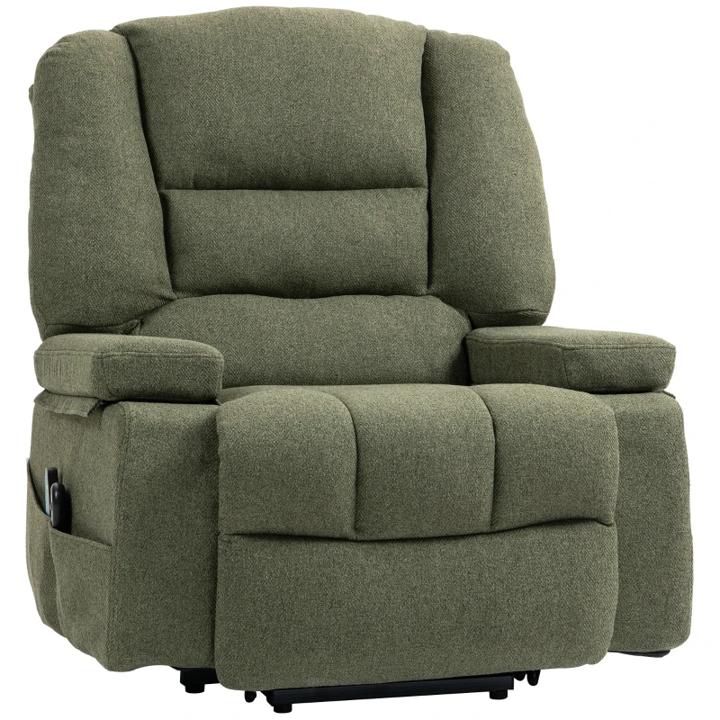 HOMCOM Fauteuil releveur relax électrique, fonction massage et chaleur, inclinaison réglable, repose-pied, télécommandes, vert(m-12)