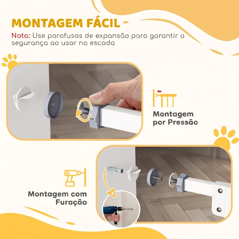 PawHut Barreira de Segurança para Cães 74-100 cm com Extensões, Montagem por Pressão e Duplo Bloqueio, Branco