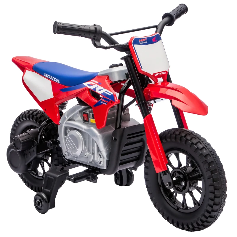 AIYAPLAY Motocicletă Electrică pentru Copii sub Licență HONDA 12 V, Viteză 3-6 Km/h, Vehicul Electric pentru Copii 3+ ani, Roșu și Albastru