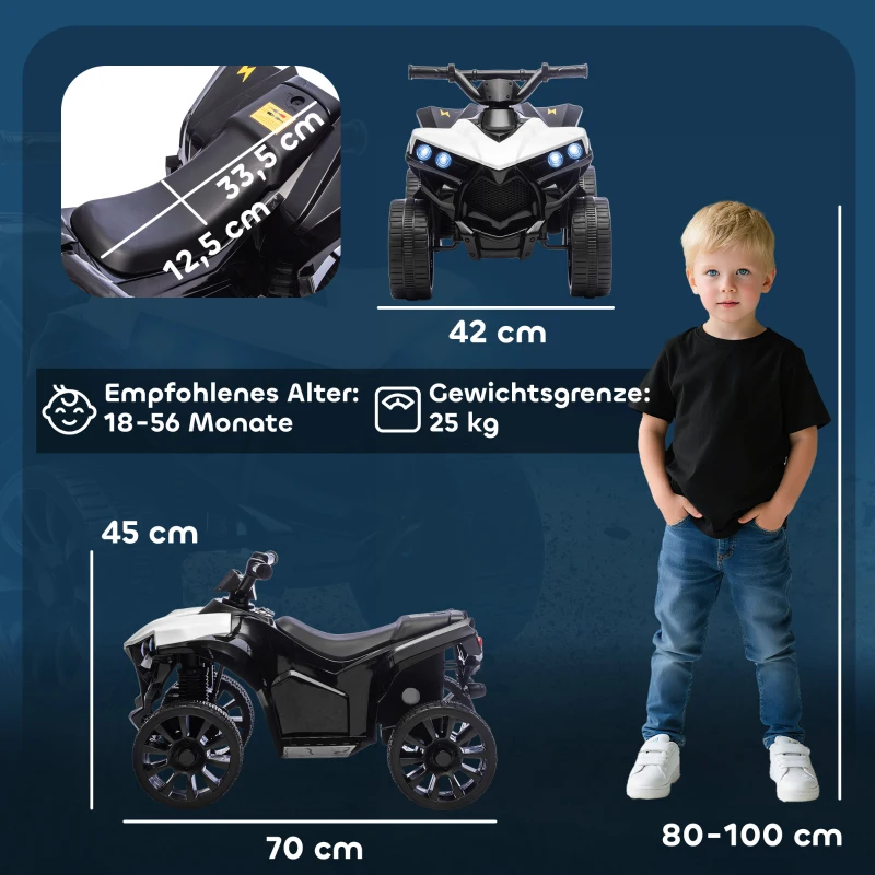 AIYAPLAY Kinder Quad Elektro 6V kinderquad met voor- en achteruitfunctie, muziek, LED-koplampen Wit