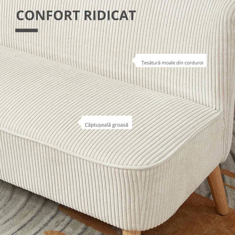 HOMCOM Canapea cu două locuri, umplutură moale, husă ușor de întreținut, până la 150 kg, 117 x 56,5 x 77 cm, Alb crem