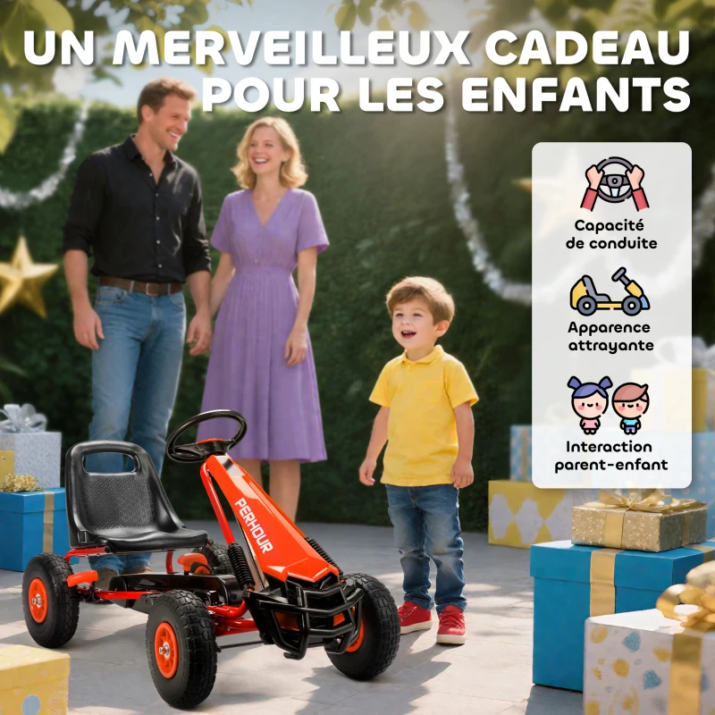 AIYAPLAY Kart à pédales Go-Kart pour enfants siège réglable pneus EVA embrayage manuel et frein 110 x 61 x 62 cm rouge