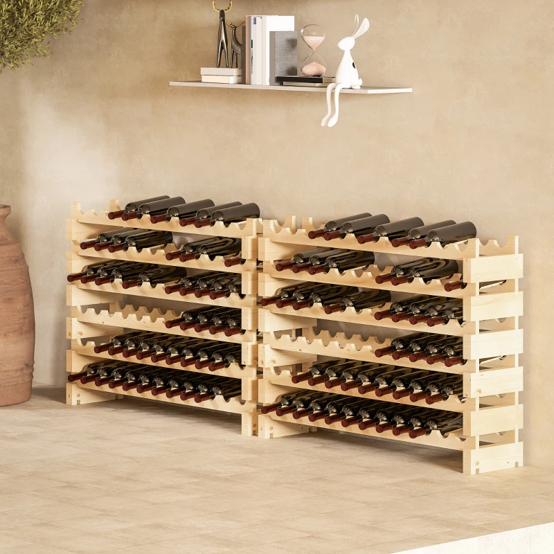 HOMCOM Six-Tier, 72 Bottle Wooden Wine Rack Set of 2 - Natural