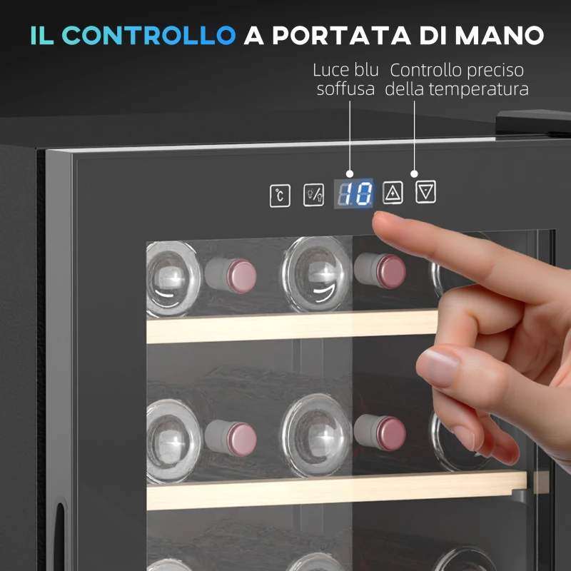 HOMCOM Cantinetta Vino Frigo per 41 Bottiglie, Capacità 91L, Controllo Temperatura e Ripiani in Legno, Nero