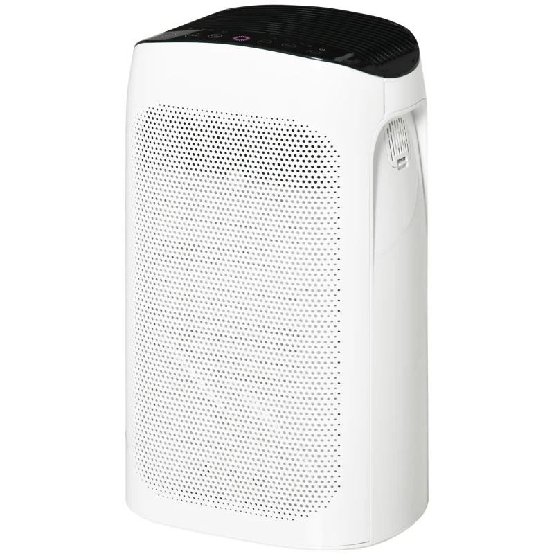 HOMCOM Purificatore d'Aria Filtro HEPA Triplo Strato, 3 Velocità, Modalità Sonno e Timer, 32.7x22x55.8cm, Bianco