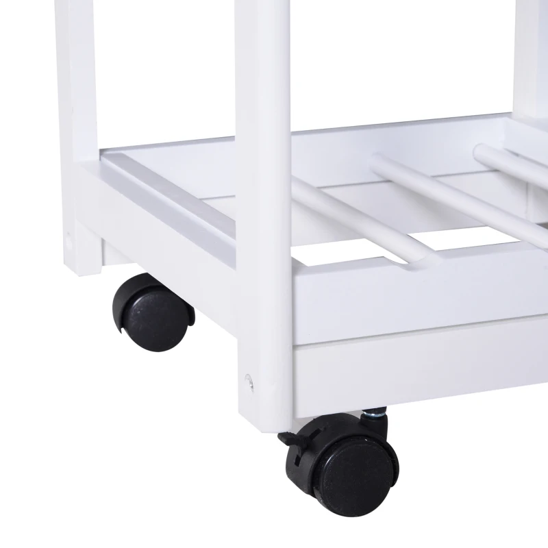 HOMCOM Carrello da Cucina Multiuso con 2 Cassetti, 2 Ripiani e 2 Cesti, in Legno di Pino, 74x37x76 cm, Bianco