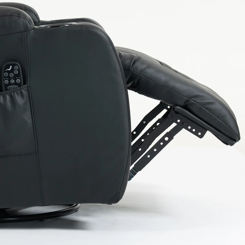 HOMCOM PU Leather Recliner Chair, Recliner Armchair with Extended Footrest, Cup Holders and Side Pockets, Black