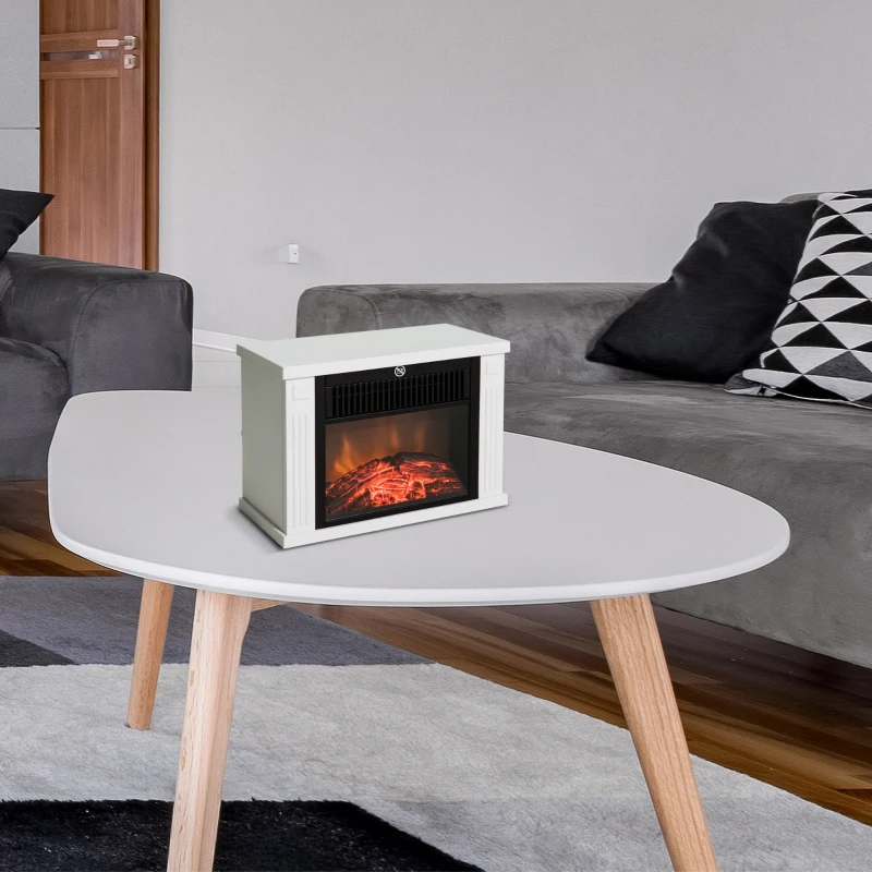 HOMCOM Șemineu Electric de Podea cu Efect de Flacără, Putere Reglabilă 600/1200W, Acoperire 10-15m², Alb