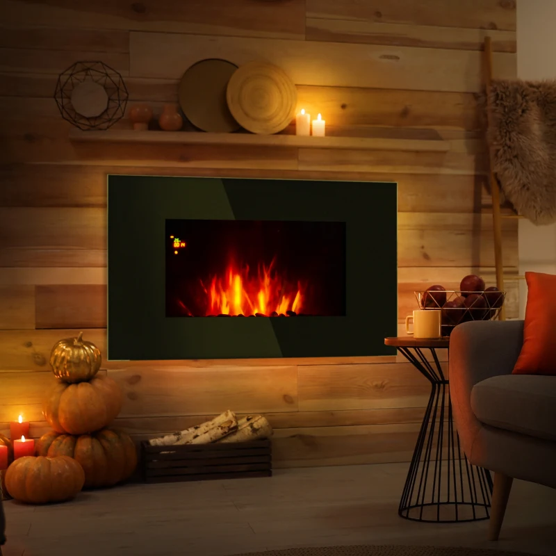 HOMCOM Camino Elettrico da Parete Potenza 1000W/2000W Effetto Fiamma 7 Colori