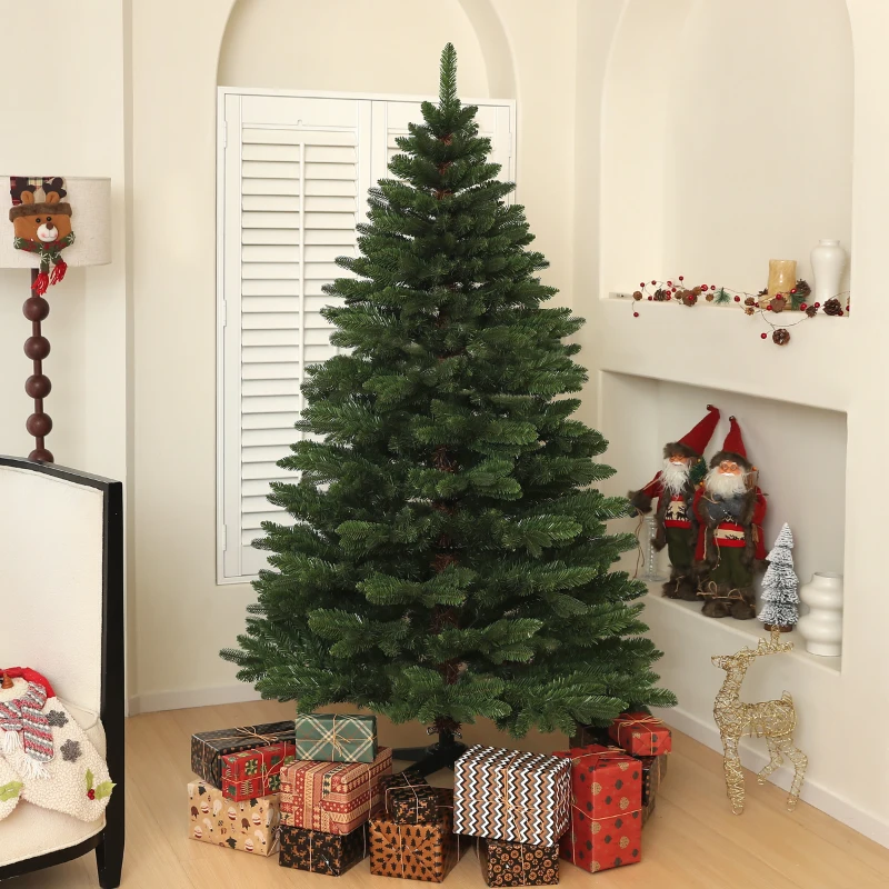 HOMCOM Árbol de Navidad Artificial 180 cm con 1050 Ramas y Base de Acero Plegable Montaje Rápido para Salón Interior Verde