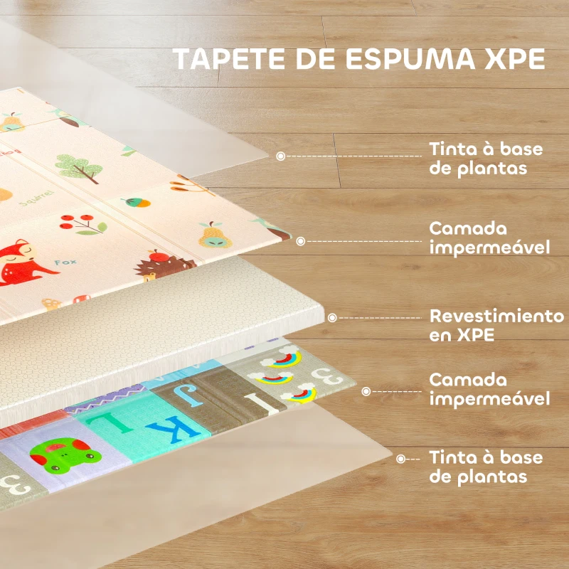 AIYAPLAY Tapete de Brincar para Bebés Acolchoado Dobrável Reversível e Impermeável 176,5x148x1 cm Multicor