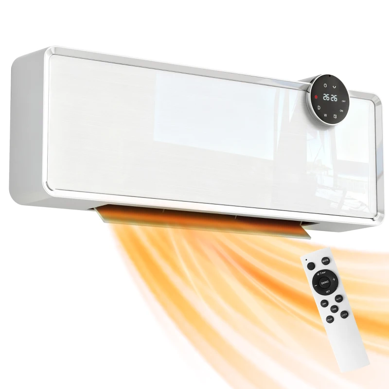 HOMCOM Aerotermă Electrică Ceramică de Perete 2000W cu 3 Moduri, Temperatură Reglabilă, Timer și Telecomandă, Alb