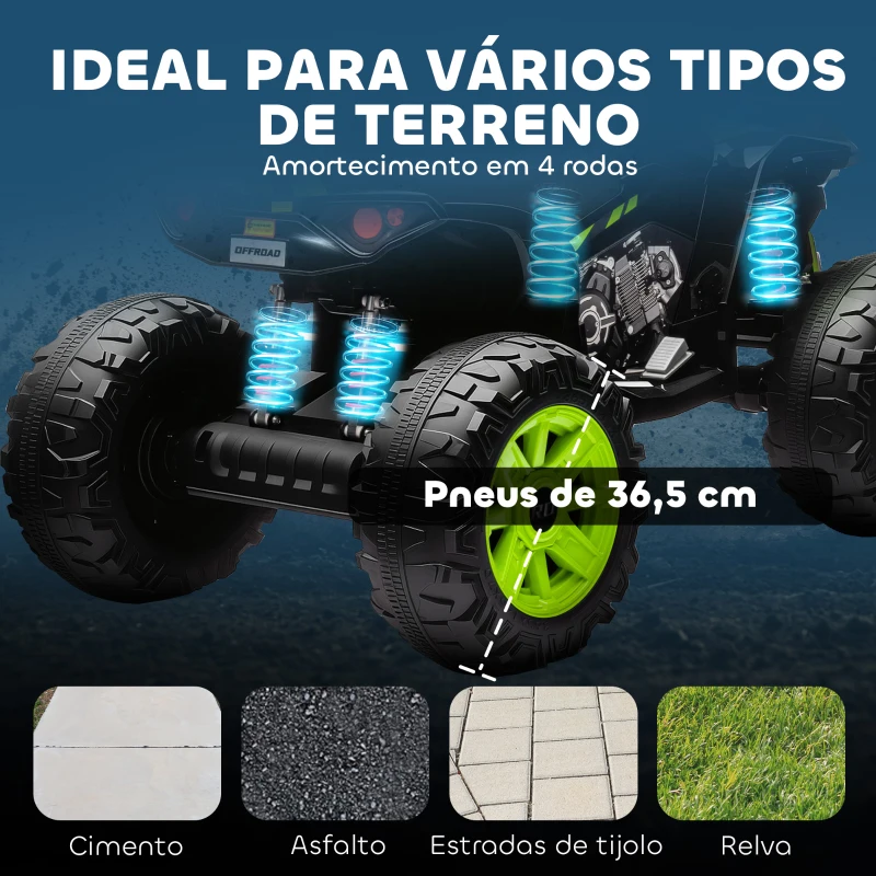 AIYAPLAY Quadricilo Elétrico para Crianças 24V com 2 Lugares 2 Motores Velocidade até 6,5 km/h Faróis Buzina Música e USB 109x68,5x76 cm Verde