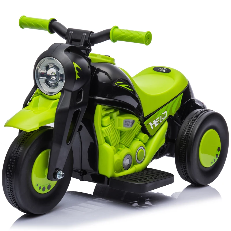 AIYAPLAY Moto électrique enfants 2-5 ans, 3 roues, 6 V, 3 km/h, avec fonction de bulles, effets lumineux et sonores, vert