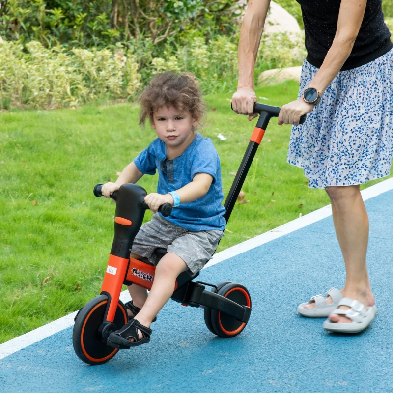 HOMCOM Triciclo per Bambini 18-60 Mesi con Manubrio Regolabile e Ruote Chiuse, 101x45x86.5 cm, Rosso