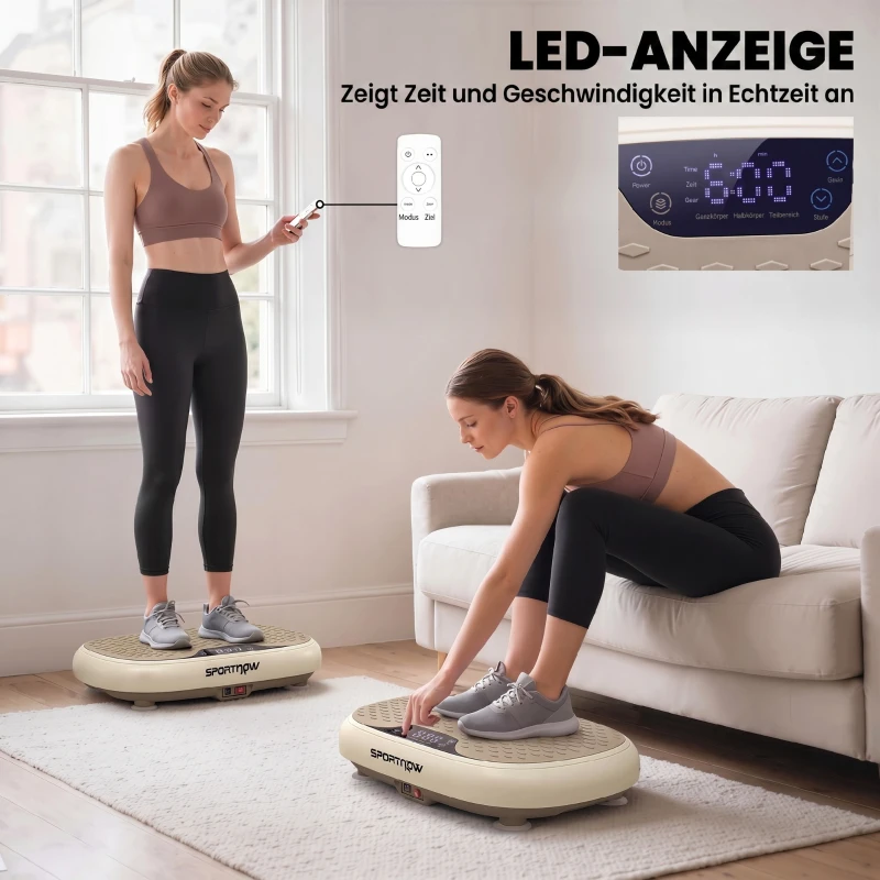 SPORTNOW Plateforme Vibrante, 20 Niveaux de Vitesse, 3 Programmes, Écran LED et Télécommande, 46 x 33 x 13,5 cm, Beige