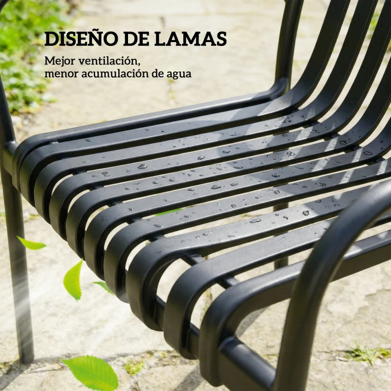 Outsunny Juego de 4 Sillas de Jardín Exterior Apilables de PP con Respaldo Curvado Asiento de Listones 55x58,5x81,5 cm Negro