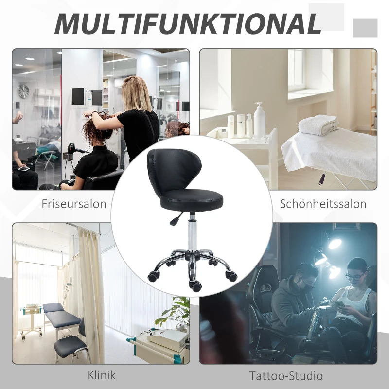 HOMCOM Salonkruk in Lederoptiek, Hoogte Verstelbaar, tot 120 kg, Stalen Frame, Zwart(m-7)