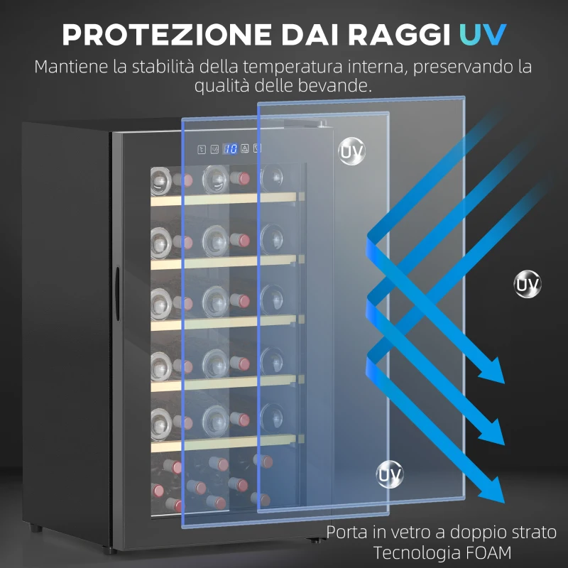 HOMCOM Cantinetta Vino Frigo per 41 Bottiglie, Capacità 91L, Controllo Temperatura e Ripiani in Legno, Nero