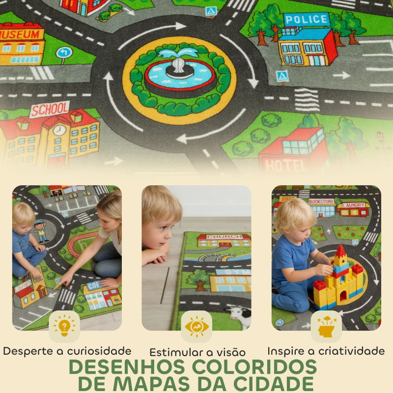 AIYAPLAY Tapete Infantil Estrada de Cidade 160x100 cm Tapete Educativo Antiderrapante para Engatinhar e Brincar com Carros Multicor