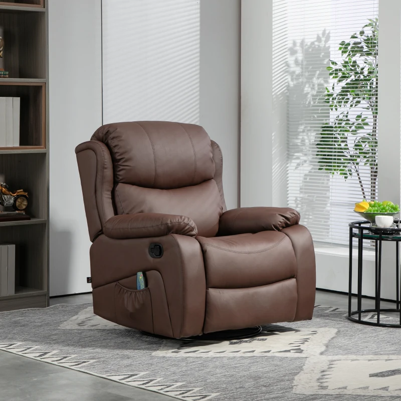 HOMCOM Fotoliu relax rabatabil cu 8 puncte de masaj, funcție de încălzire și suport pentru picioare, 97x92x104 cm, maro