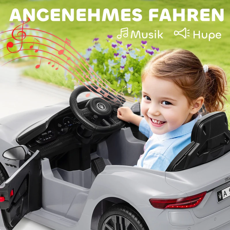 AIYAPLAY 12V Kinder-Elektroauto, Kinderfahrzeug mit LED-Lichtern, Musik, Hupe, für Kinder von 3-5 Jahren, Grau