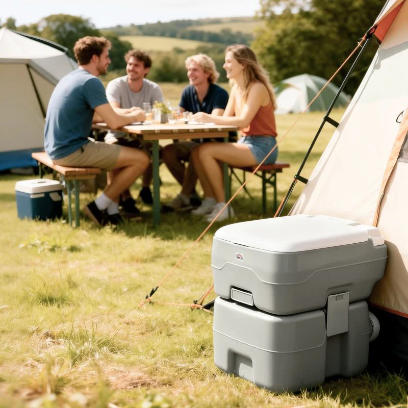 HOMCOM Campingtoilette Reisetoilette max. Tragkraft bis 147 kg 20L für Camping Wandern Reisen Angeln 41,5 x 36,5 x 42 cm Grau
