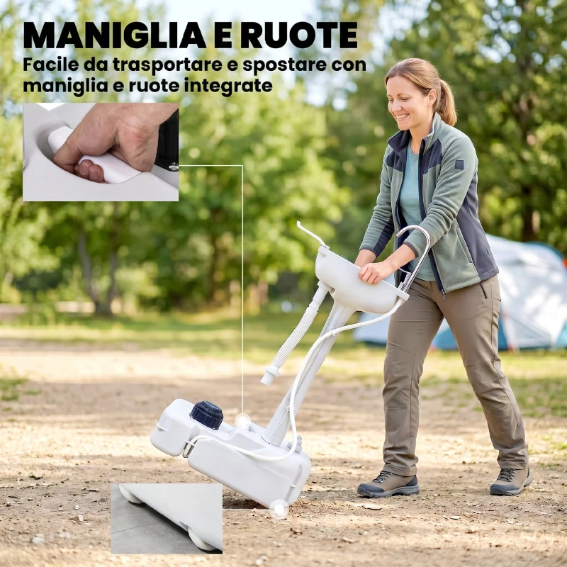 Outsunny Lavabo Portatile da Campeggio con 2 Ruote, Serbatoio Acqua 17L e Serbatoio Sapone 2.5L, 51x33.5x103cm