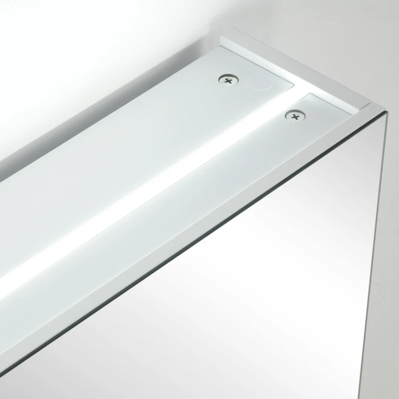 HOMCOM Dulap cu oglinda de perete cu lumini LED, raft deschis si raft intern reglabil, sticla si MDF, 80x15x60cm