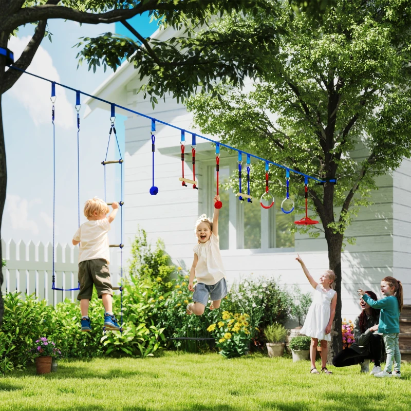 AIYAPLAY 6 Tokkelbaan-Kits voor Kinderen, 50 kg Belastbaarheid, 3-6 Jaar, Draagtas, Blauw